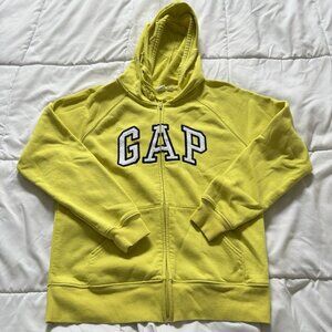 Retro Y2K Gap Hoodie Womens Small Full Zip Neon Yellow Sweater Hooded